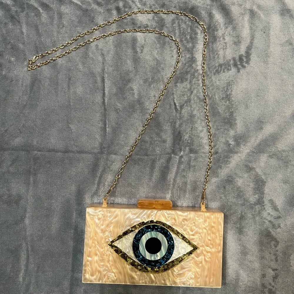 New Eye Design Clutch‎ Bag - Cream and Blue - Picture 2 of 7